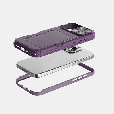Phone Wallet Case for iPhone 16 with Built-in Card Holder Sliding Camera Protector