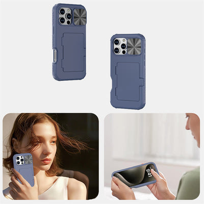 Phone Wallet Case for iPhone 16 with Built-in Card Holder Sliding Camera Protector