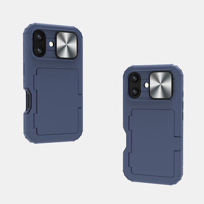 Phone Wallet Case for iPhone 16 with Built-in Card Holder Sliding Camera Protector