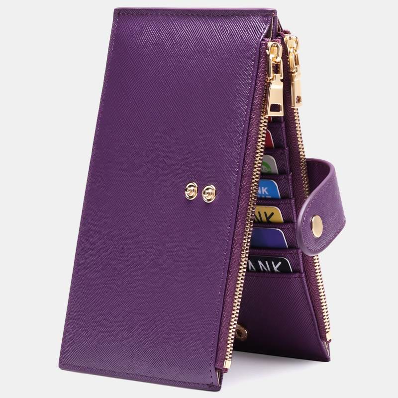 RFID Blocking Large Capacity Card Holder Classic Bifold Wallet  - Purple - image 17