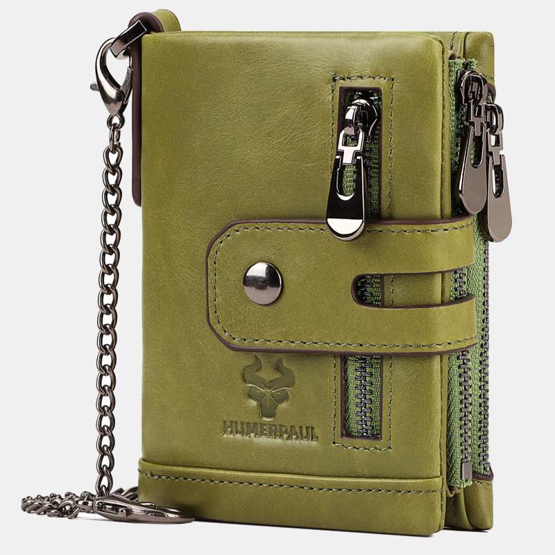 RFID Multifunctional Large Capacity Genuine Leather Wallet  - Green - image 14
