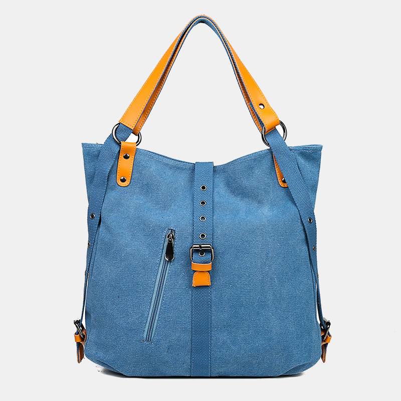 Large Capacity Multifunctional Retro Tote Bag Convertible Backpack - Blue - image 12