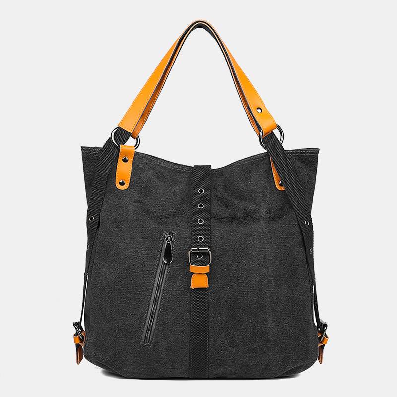 Large Capacity Multifunctional Retro Tote Bag Convertible Backpack - Black - image 11