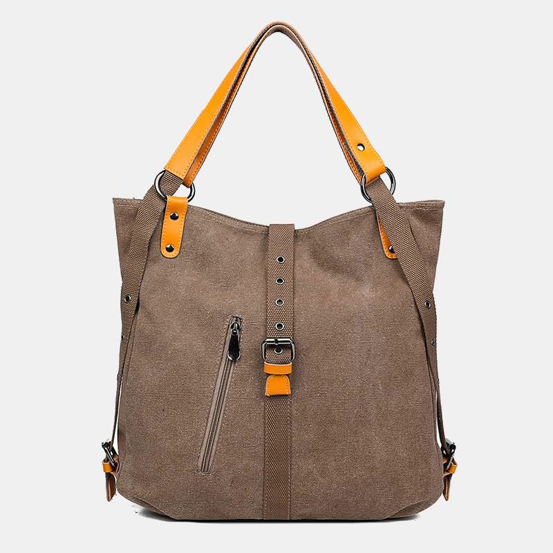 Large Capacity Multifunctional Retro Tote Bag Convertible Backpack - SaddleBrown - image 10