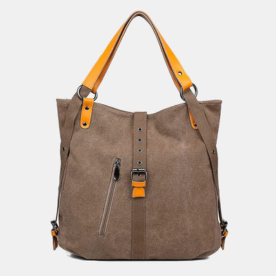 Large Capacity Multifunctional Retro Tote Bag Convertible Backpack - SaddleBrown - image 10