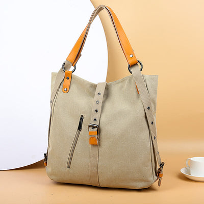 Large Capacity Multifunctional Retro Tote Bag Convertible Backpack - Khaki - image 1