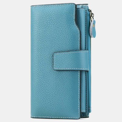 RFID Blocking Long Wallet Oil Wax Leather Phone Purse with Zipper Pocket - LightBlue - image 21