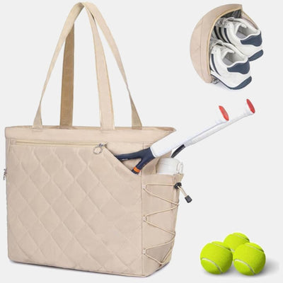 Waterproof Quilted Racket Bag Tote for Tennis Picketball Tote Shoulder Bag - White - image 8