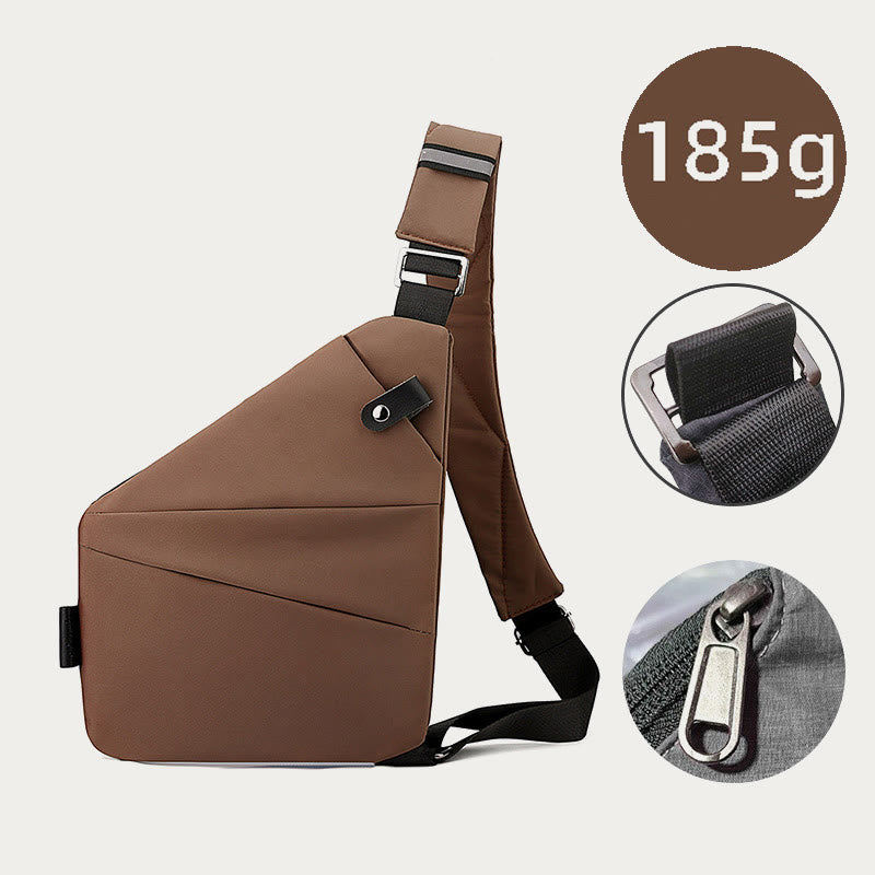 Anti-Theft Waterproof Sling Bag Chest Bag - SaddleBrown - Left Shoulder - image 19