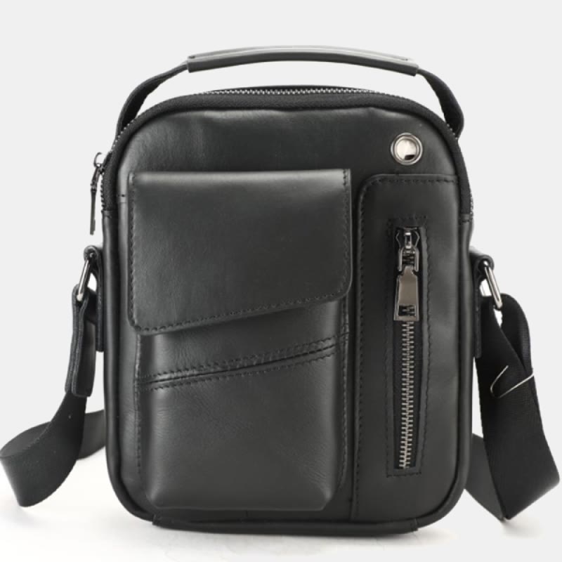 Messenger Bag for Men Multi-Pocket Genuine Leather Business Crossbody Bag - Black - image 10