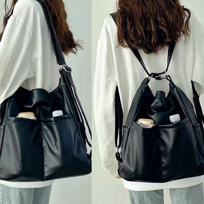 Lightweight Nylon Tote Convertible Backpack Purse Hobo Bag for Women - Black - Vegan Leather - image 17