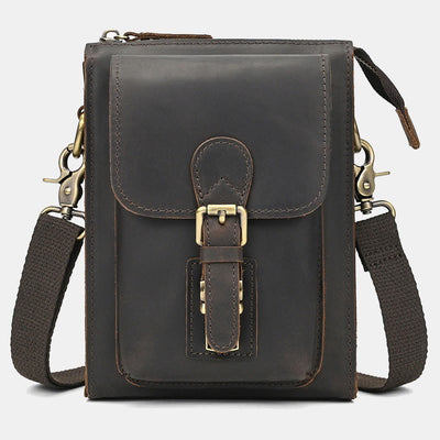 Genuine Leather Multifunction Waist Bag Crossbody Bag with Belt Loop - SaddleBrown - image 18