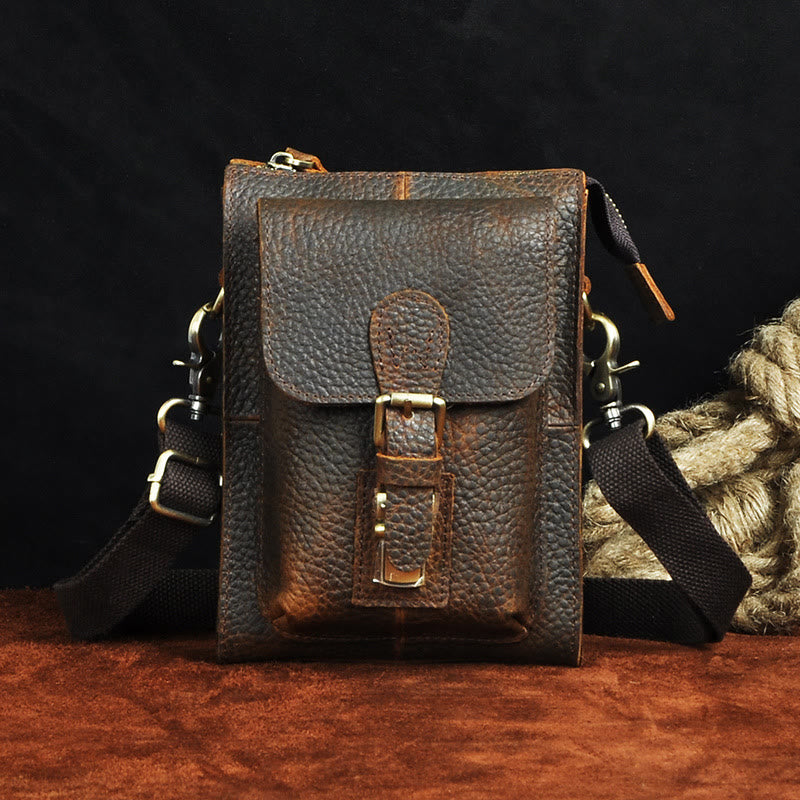 Genuine Leather Multifunction Waist Bag Crossbody Bag with Belt Loop - Sienna - image 16