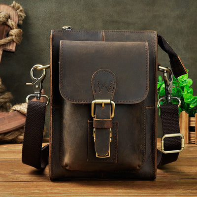Genuine Leather Multifunction Waist Bag Crossbody Bag with Belt Loop - Maroon - image 17