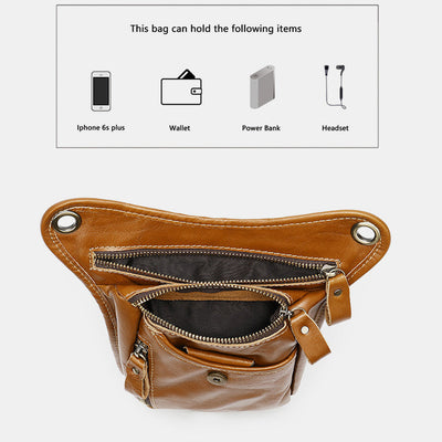 Genuine Leather Retro Waist Bag Thigh Bag with Leg Strap