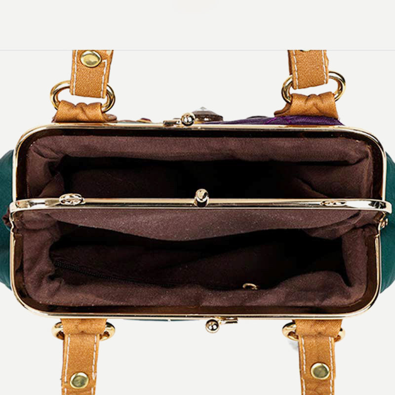 Retro Double Layer Kiss-Lock Shoulder Handbag Party Evening Purse with Crossbody Chain