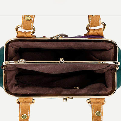 Retro Double Layer Kiss-Lock Shoulder Handbag Party Evening Purse with Crossbody Chain