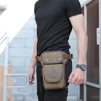 Retro Leg Bag For Men Outdoor Sports Canvas Crossbody Bag