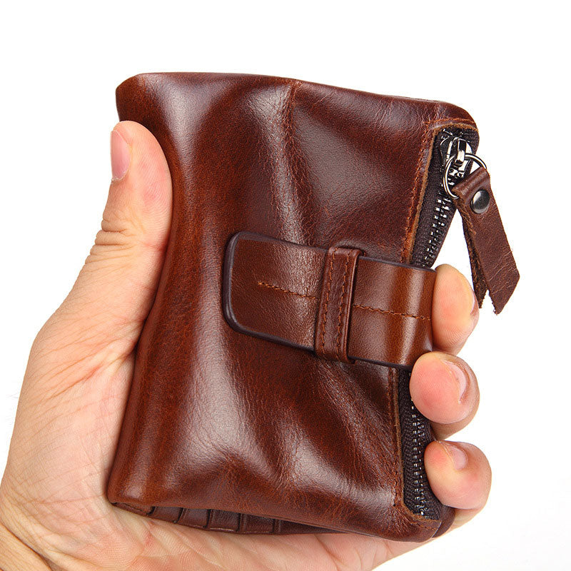 Vintage Genuine Leather Short Wallet Men's Purse Front Pocket Wallet