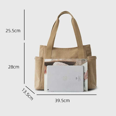 Large Capacity Canvas Shoulder Tote Bag Multiple Pocket Handbag Shopping Bag