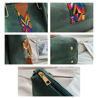 Top-Handle Bag For Women Vintage Frosted Large Capacity Two-Piece Shoulder Bag