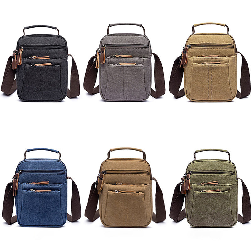 Vintage Multi-Carry Small Canvas Cross Body Purse Casual Shoulder Bag for Men