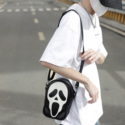 Crossbody Bag For Party Funny Ghost Skull Pattern Leather Pack