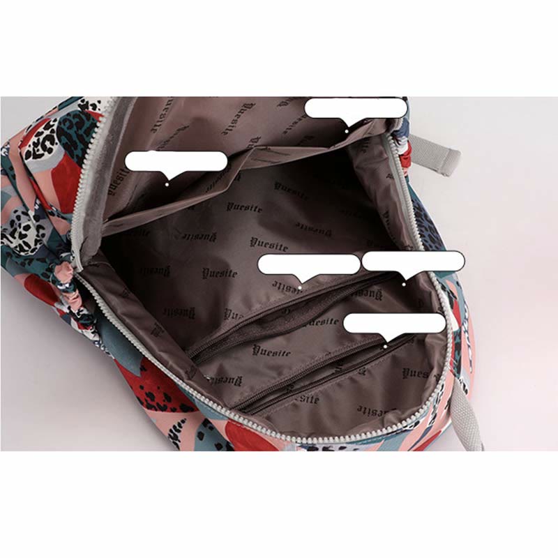 Backpack for Women Waterproof Multi-Compartment Printing Casual Nylon Lightweight Schoolbag