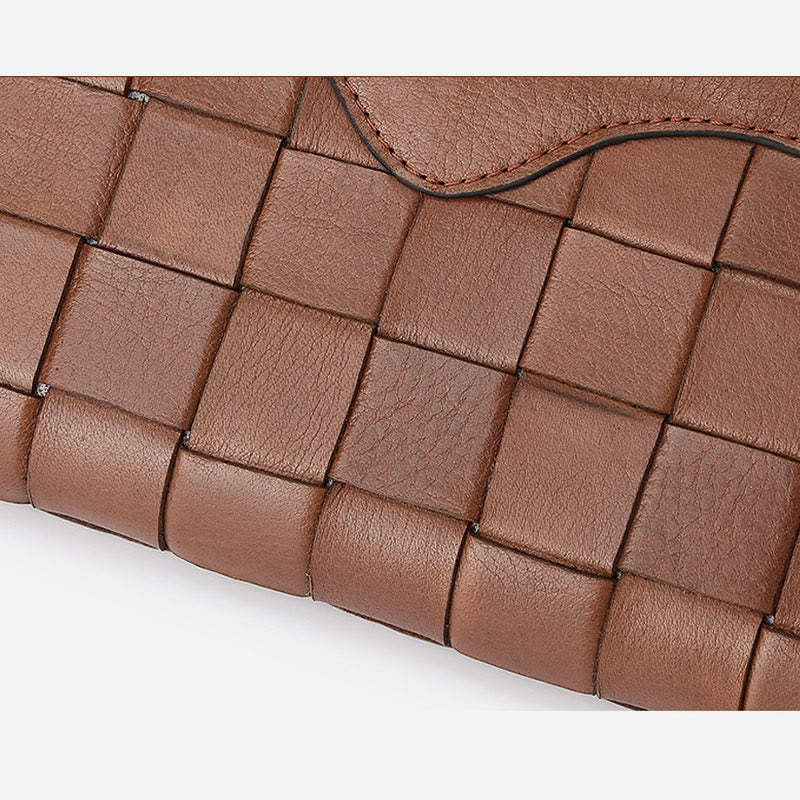 Leather Woven Wallet For Women Men Long Multifunction Clutch Bag