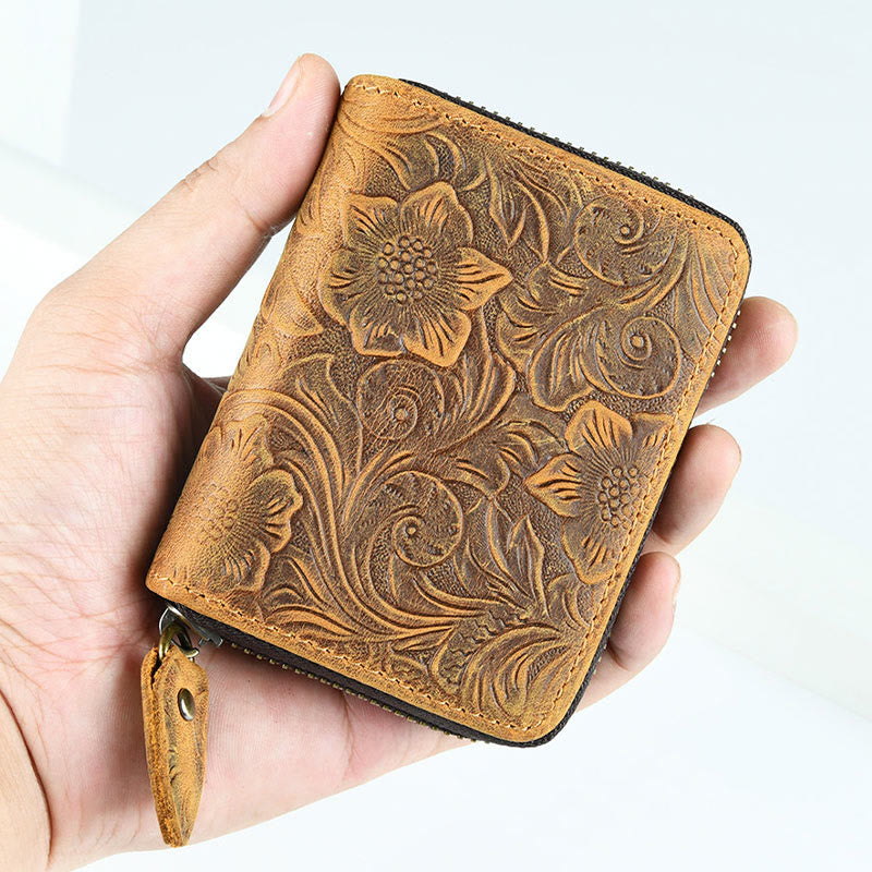 Retro Short Wallet Genuine Leather Multiple Slots Organ Card Holder