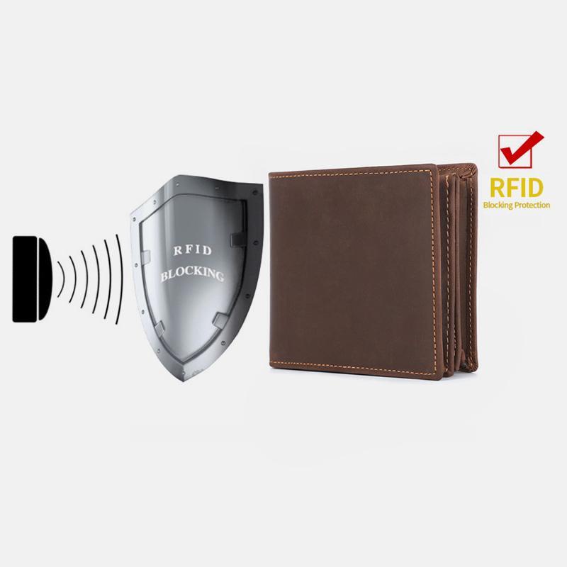 RFID Crazy Horse Leather Bifold Vintage Wallet