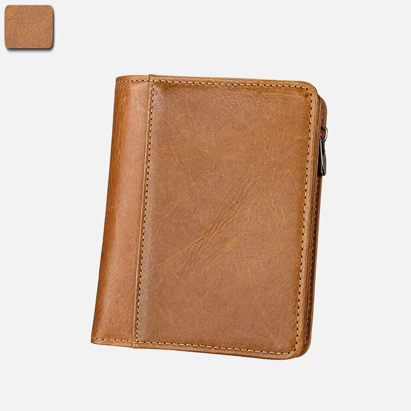 Wallet For Men Short Anti Theft Genuine Leather Retro Card Holder