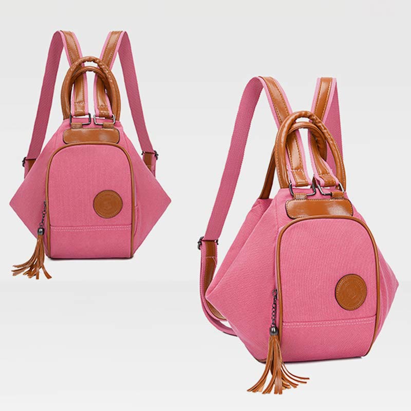 Multifunctional Womens Backpack Tassel Decor Durable Canvas Travel Daypack