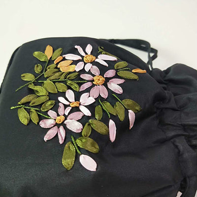 Embroidery Floral Clutch Drawstring Bucket Bag Handbag Party Bag