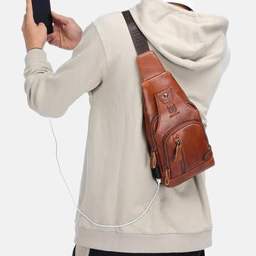 USB Charging Real Leather Sling Bag