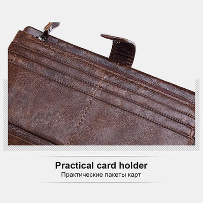 Retro Splicing Long Slim Purse Real Leather Trifold Wallet