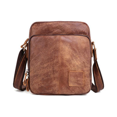 Men's Genuine Leather Triple Zip Classic Crossbody Bag