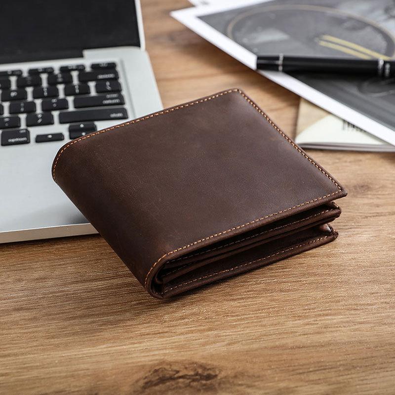 RFID Crazy Horse Leather Bifold Vintage Wallet