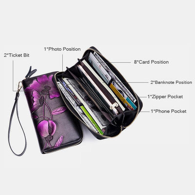 RFID Genuine Leather Vintage Floral Embossing Wallet