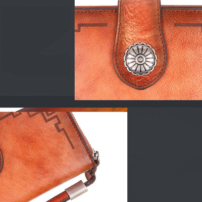 Genuine Leather Clutch Zipper Long Cellphone Wallet Purse with Removable Wristlet