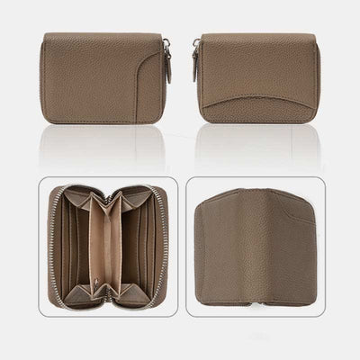 RFID Blocking Small Compact Zip Around Wallet Genuine Leather Coin Purse