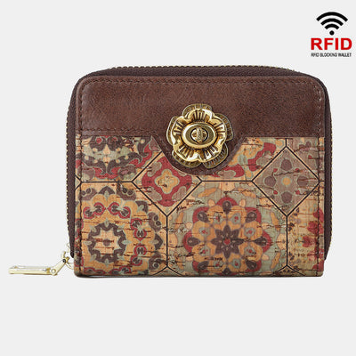 RFID Multi-Slot Genuine Leather Vintage Printing Short Wallet Card Holder