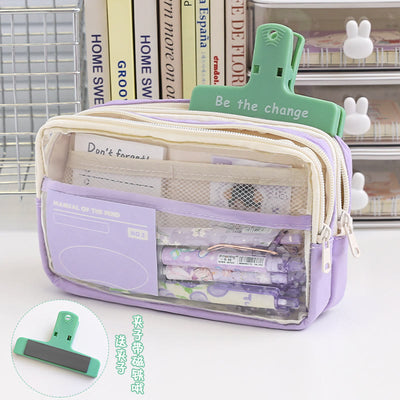 Pencil Case For Students Three Layer Transparent Simple Storage Case