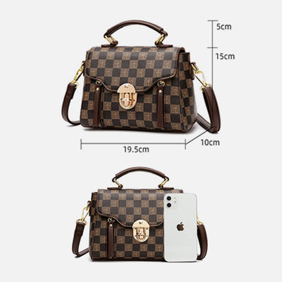 Classic Plaid Embossing Handbag Women Vegan Leather Retro Crossbody Bag