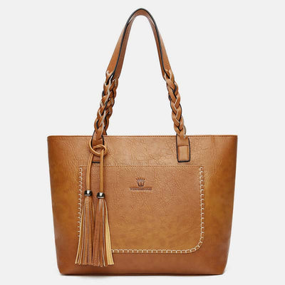 Large Capacity Business Office Handbag Women's Soft PU Tassel Tote Shoulder Bag