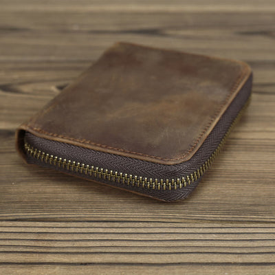Retro Leather Wallet Multifunctional Small Zipper Purse For Men