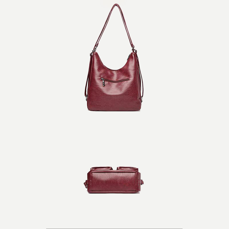 3 Way Use Backpack Multi Pocket Leather Zip Crossbody Shoulder Bag