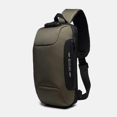 Multi-Pocket Fashion Sling Bag Chest Bag with Passport Lock USB Charging Port