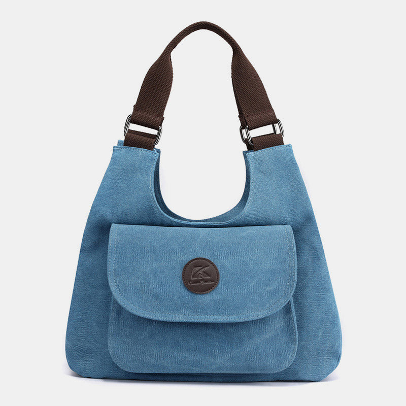 Multi-Pocket Hobo Handbag Casual Canvas Tote Purse Shoulder Bag