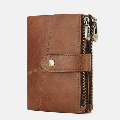 Men's Large Capacity RFID Blocking Leather Wallet with Zipper Pocket